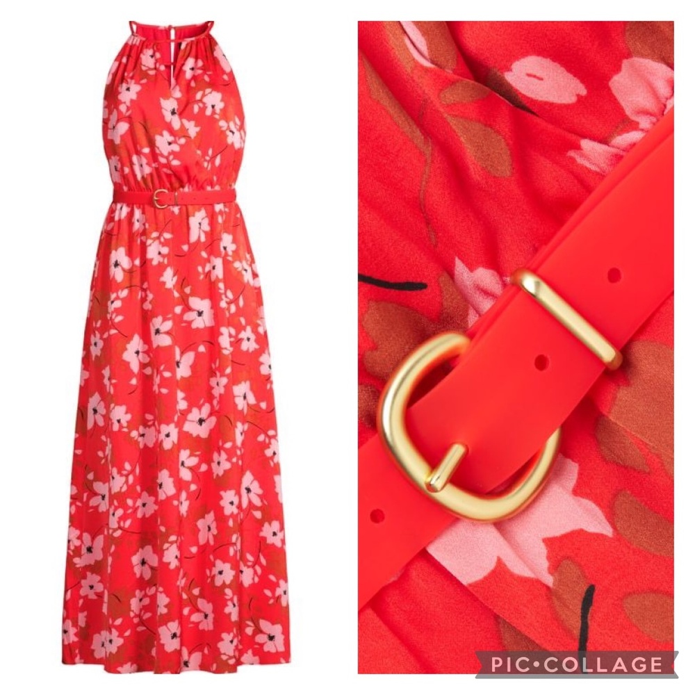 DONNA KARAN Floral Halter Maxi Dress